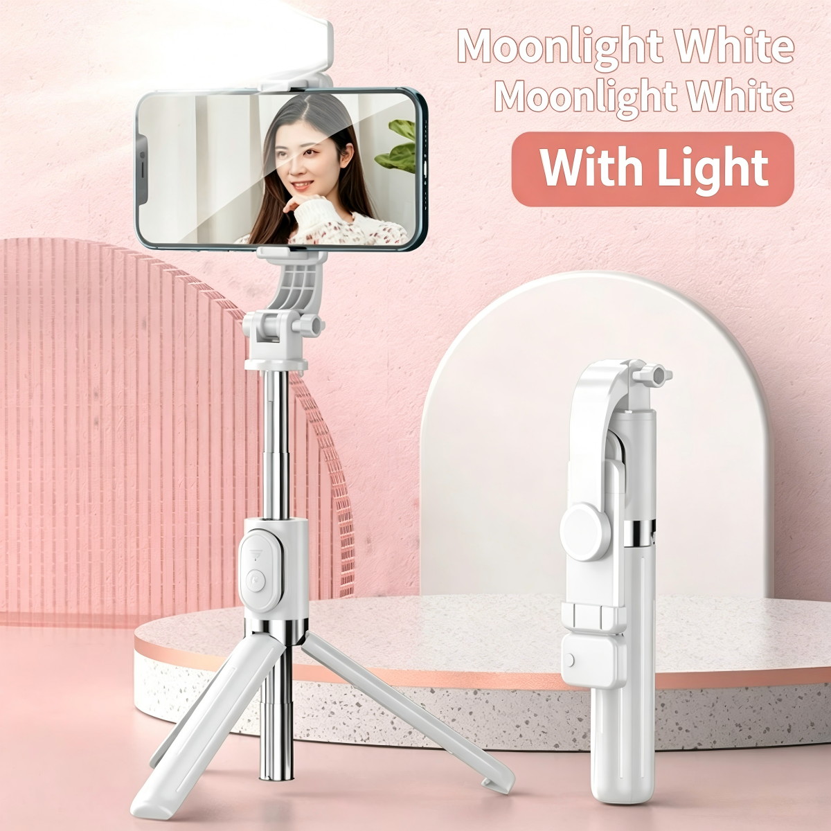 2-in-1 Selfie Stick Tripod With Bluetooth Remote Fill Light 360° Rotation Phone Stand