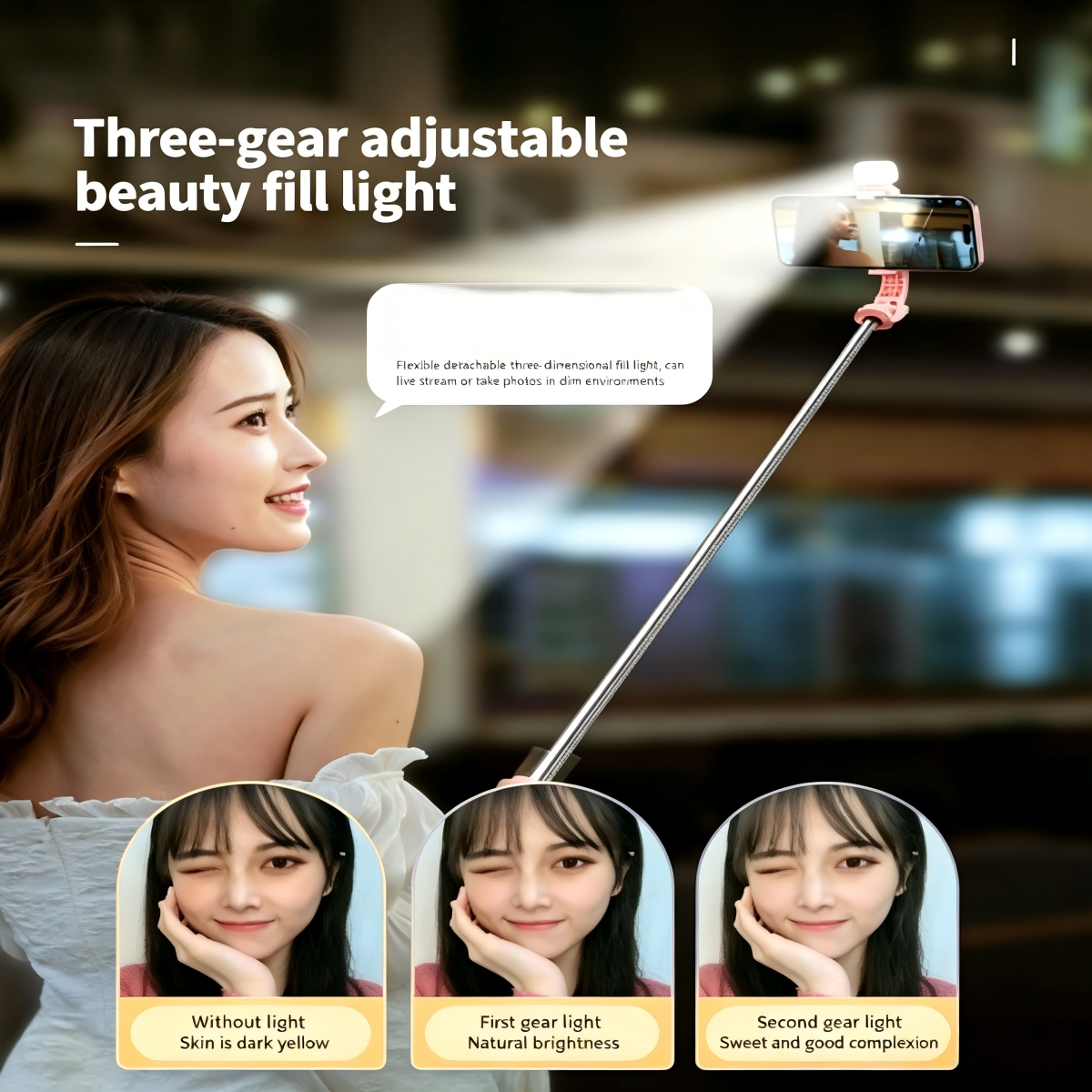 2-in-1 Selfie Stick Tripod With Bluetooth Remote Fill Light 360° Rotation Phone Stand