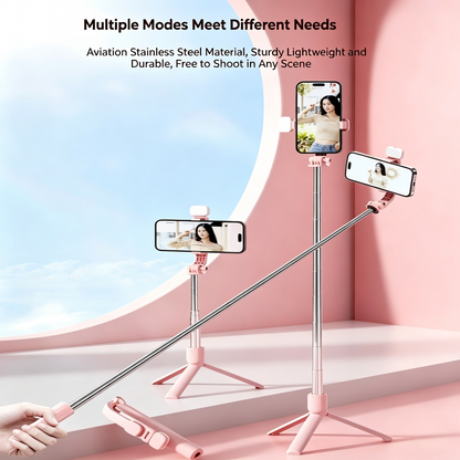 2-in-1 Selfie Stick Tripod With Bluetooth Remote Fill Light 360° Rotation Phone Stand